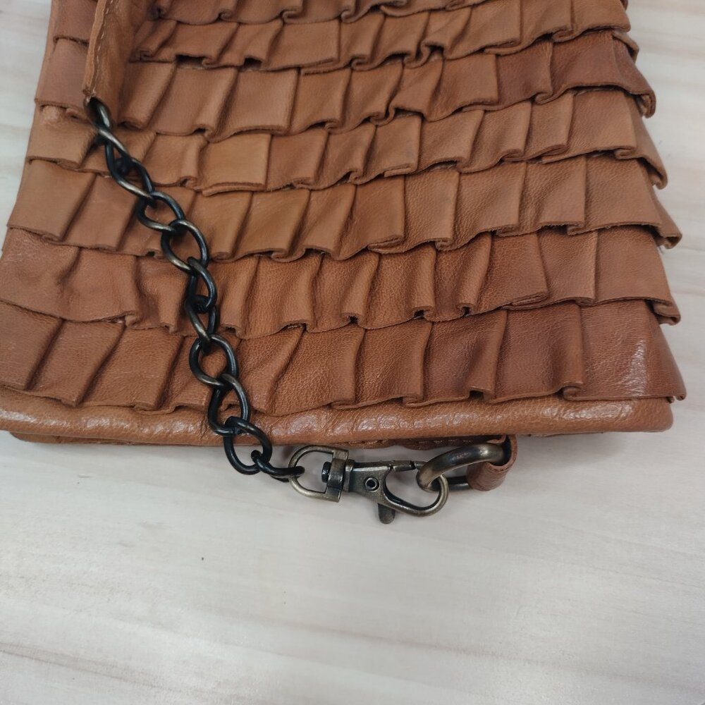 Akira Black Label Tan Leather Ruffled Clutch Purse w/Strap Small - Picture 4 of 13